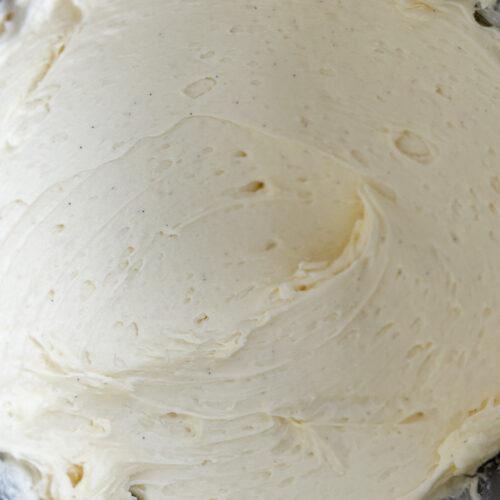 Smooth finished vanilla buttercream macaron filling in mixing bowl
