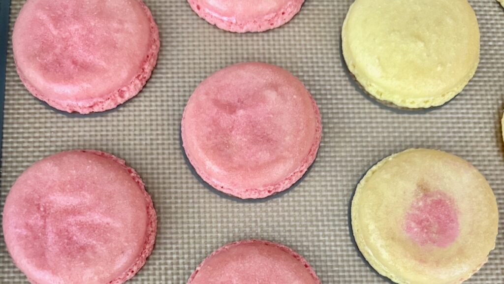 Oily wrinkled soft wet macaron shells - oily macaron troubleshooting blog post